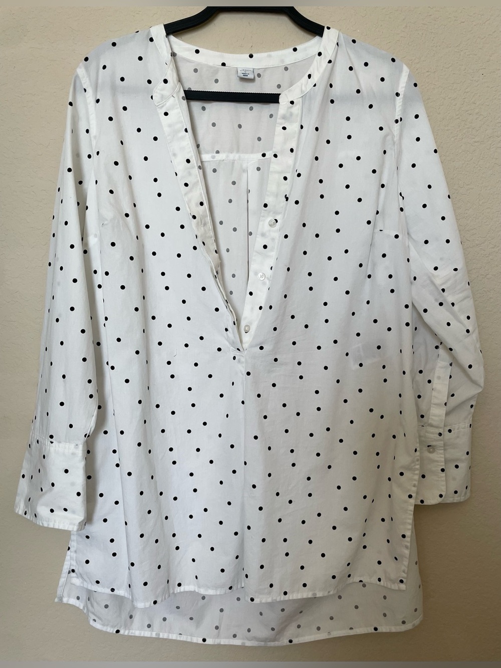 Old Navy Women's 100% Cotton White Polka Dot Tunic Blouse | Side Slits